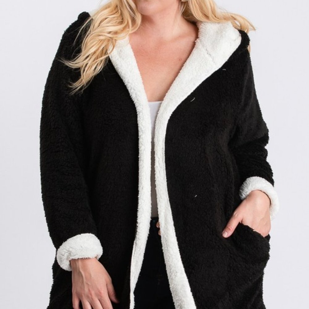 Open Front Hooded Reversible Soft Cardigan Sweater - Picture 6 of 6